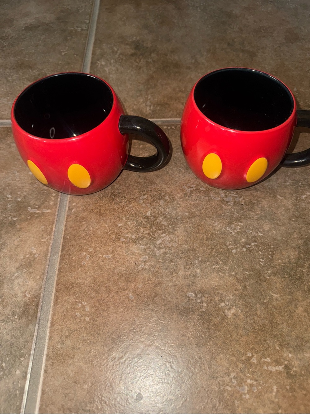Pair of Disney Mickey Mouse Red and Yellow Novelty Ceramic Mug Set